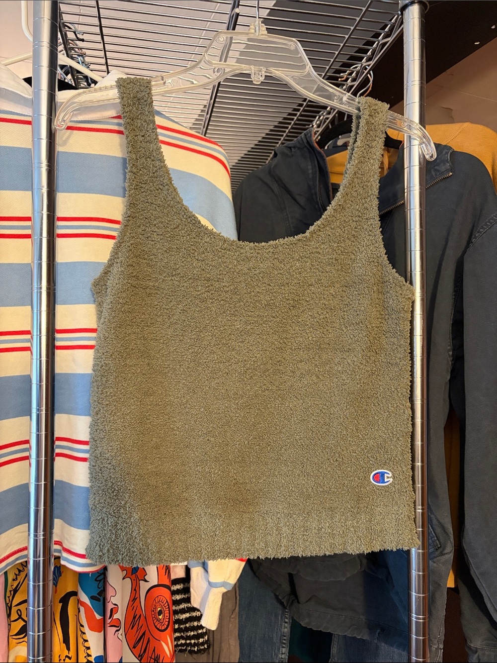 RARE Champion Terry Cloth Tank Top Medium Army Green
